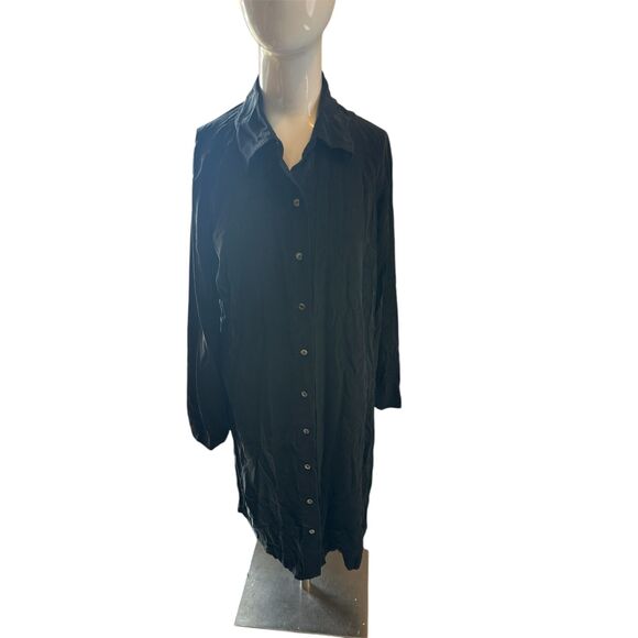 Silk Dress Shirt for Women Sz M* Button Down Bell Sleeves Black - Picture 1 of 6